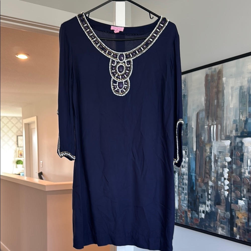 Navy Dress with Beaded Neckline Lilly Pulitzer